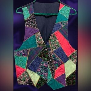 VTG Handmade? 80s/90s Multicolor Patchwork Vest w/Metallic Trim Size M/L Unisex